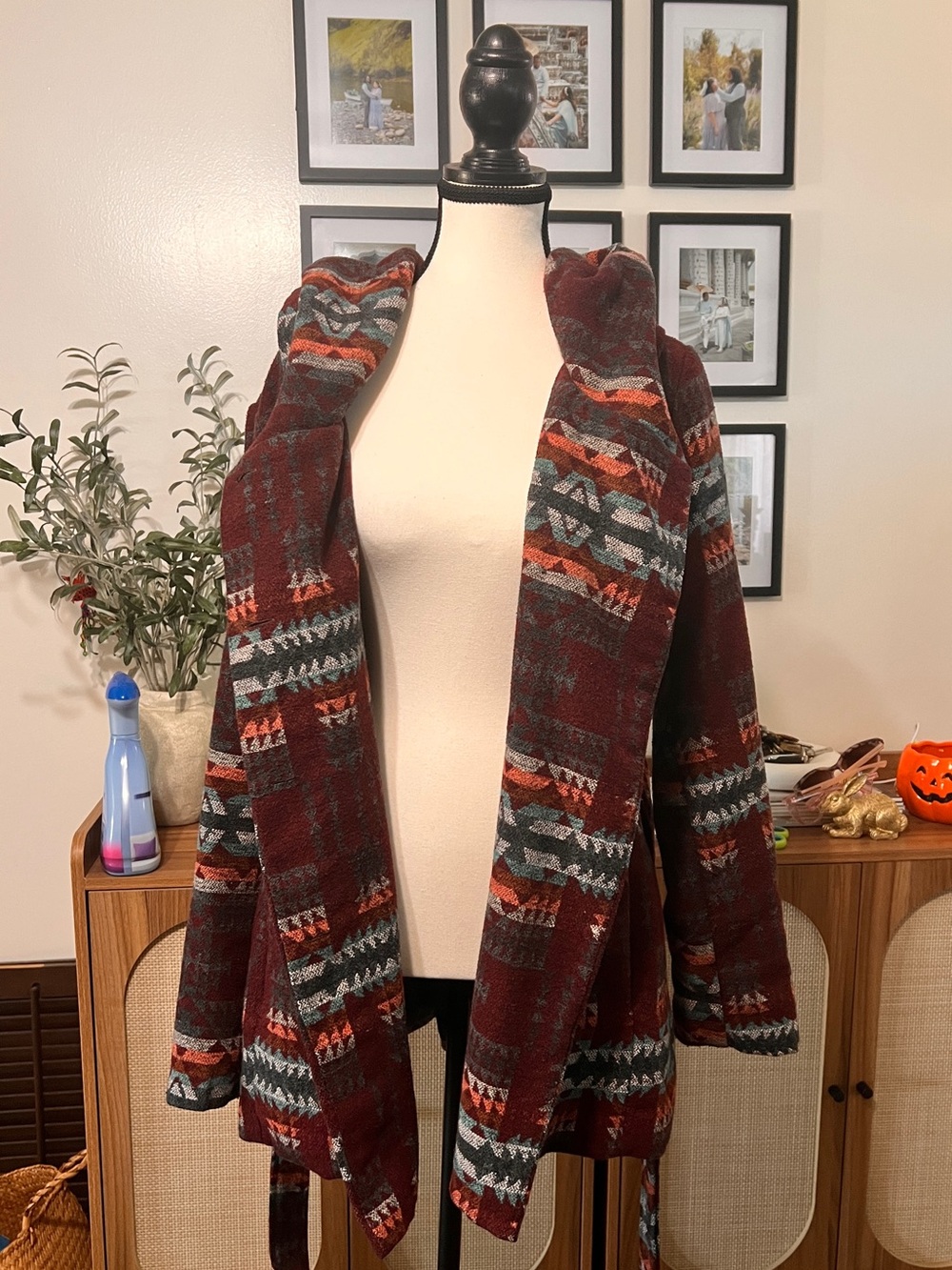 Mossimo Supply Co. Maroon Aztec Hooded Open Cardigan